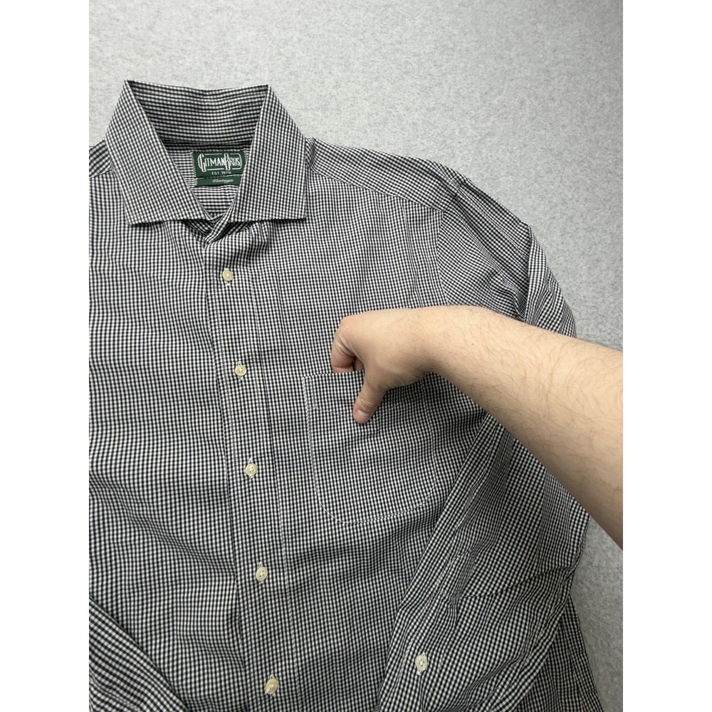 Gitman Bros Dress Shirt Mens 16.5 Black Gingham Regular Fit Long Sleeve Cotton - Picture 2 of 9